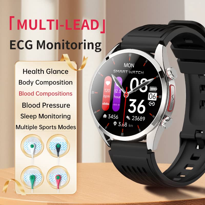 MULTI-Lead ECG Monitoring  Blood Glucose Blood Pressure Heart Rate Measurement Health Smart Watch