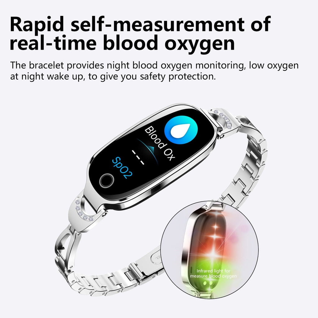 Blood Pressure Heart Rate monitoring Luxury Diamond Design Fashion Women Smartwatch