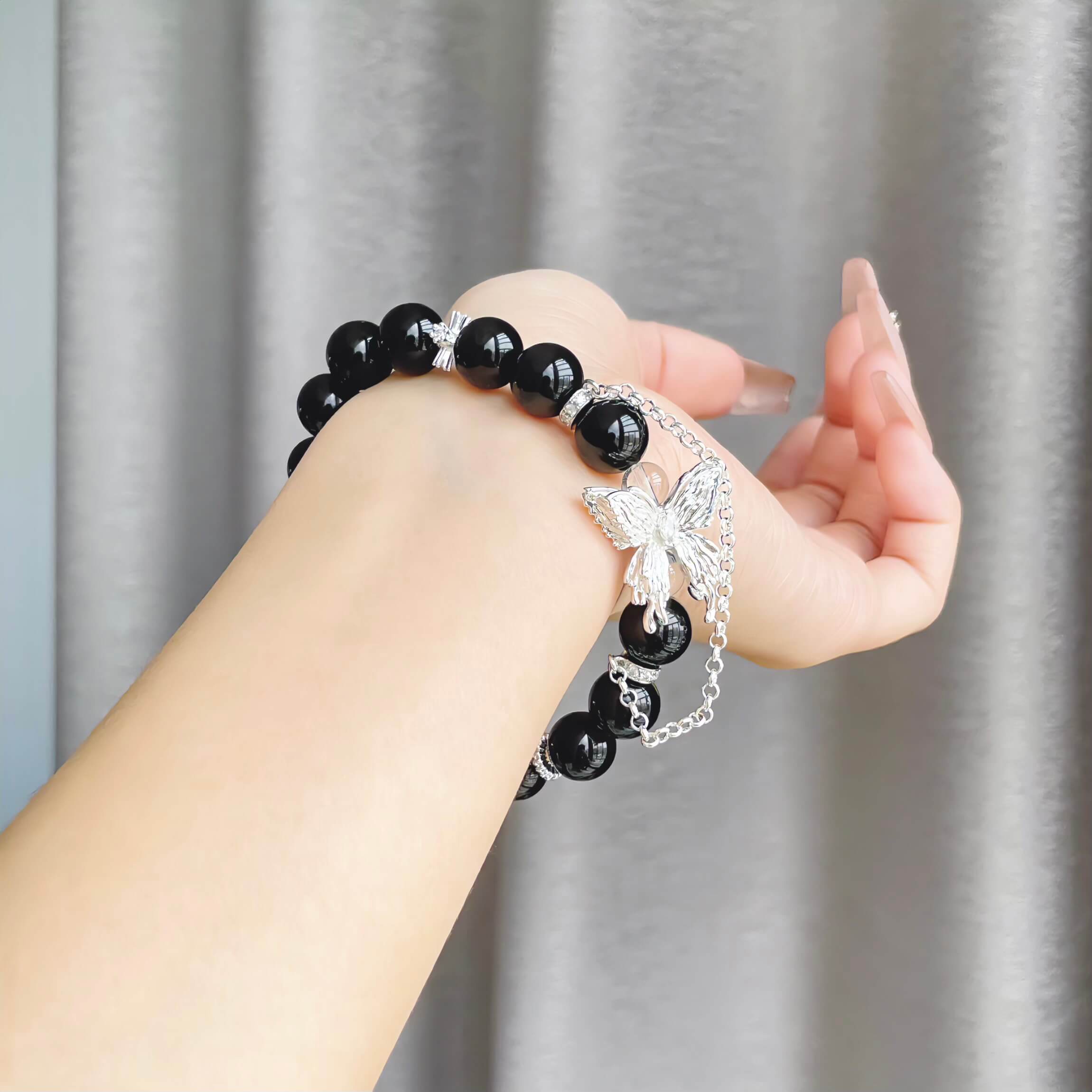 Butterfly Black Obsidian Bracelet