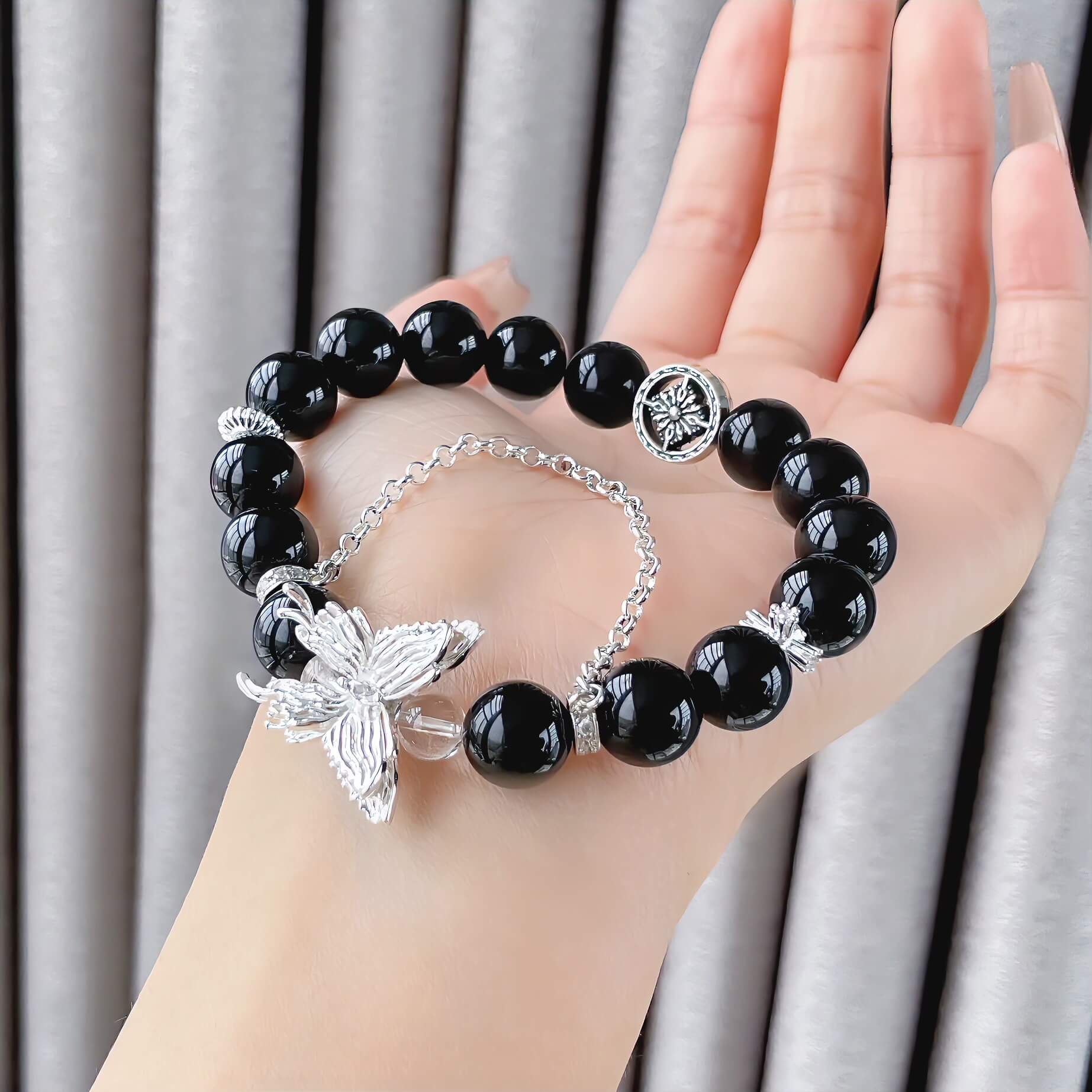 Butterfly Black Obsidian Bracelet