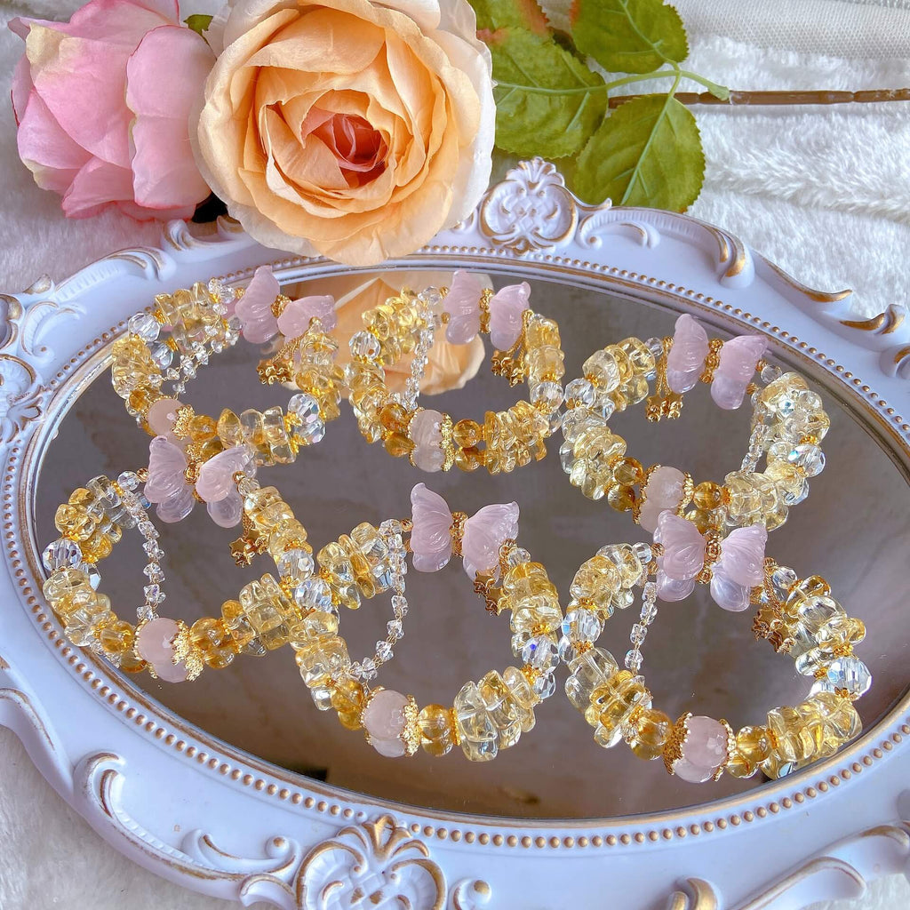 Butterfly Rose Quartz Citrine Bracelet