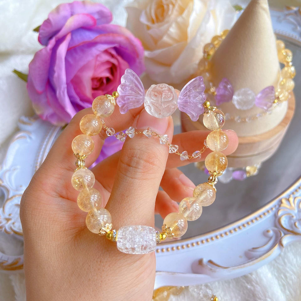Butterfly Rose Quartz Citrine Bracelet