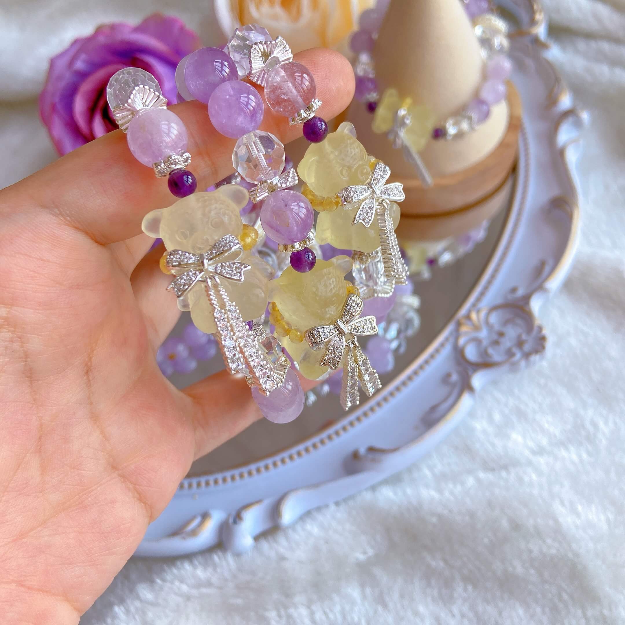 Citrine Bear and Amethyst Bracelet