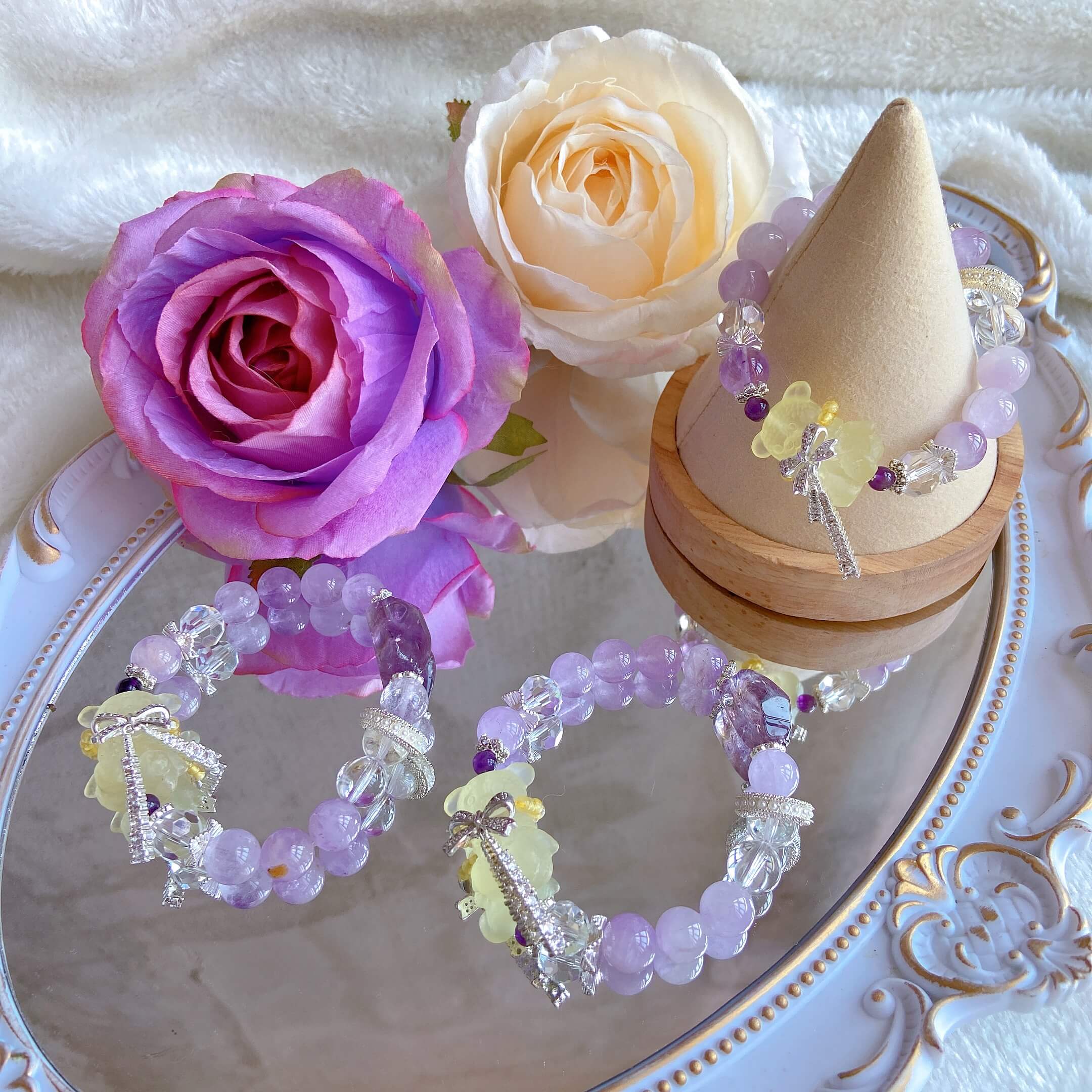 Citrine Bear and Amethyst Bracelet