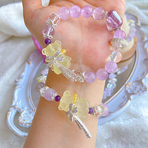 Citrine Bear and Amethyst Bracelet