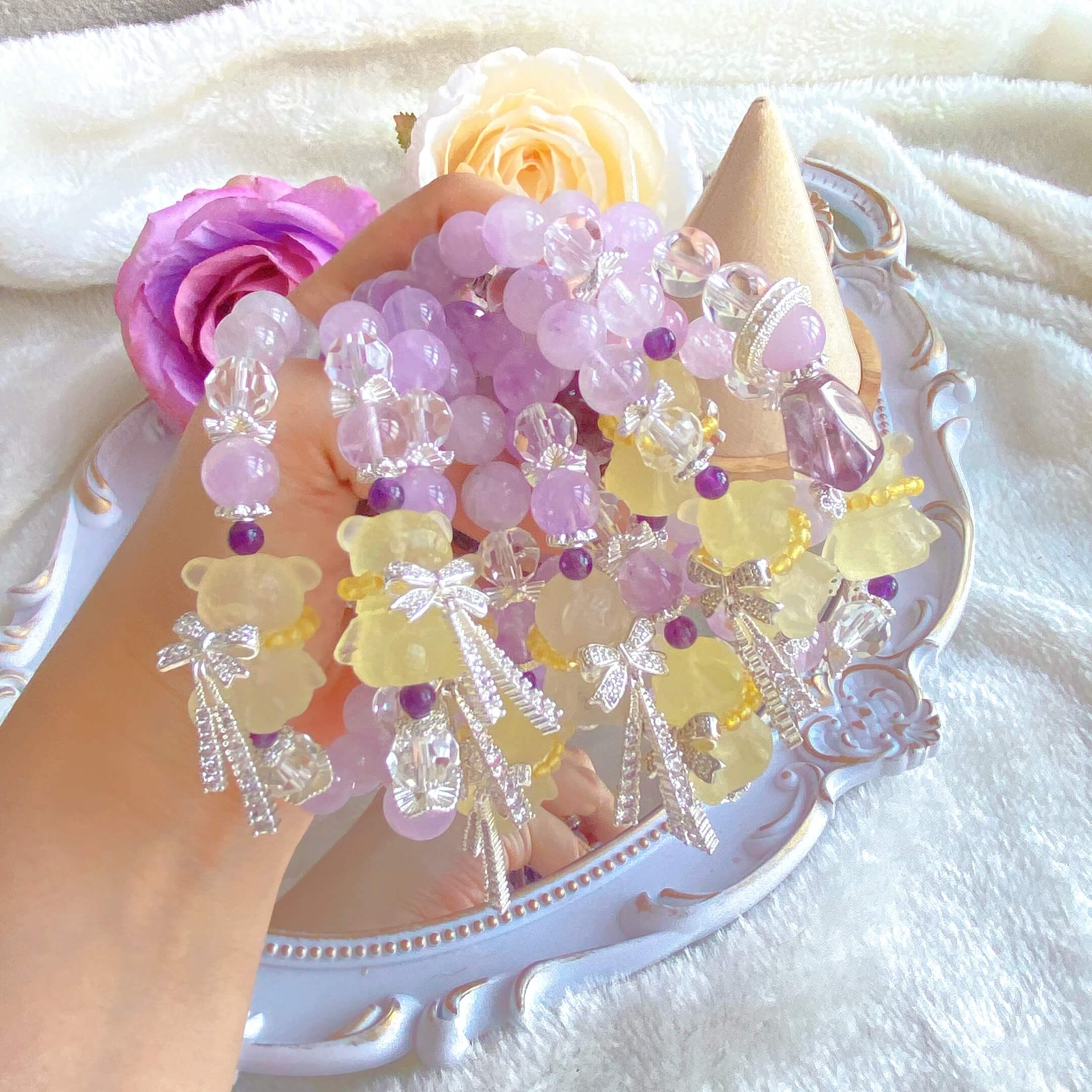 Citrine Bear and Amethyst Bracelet