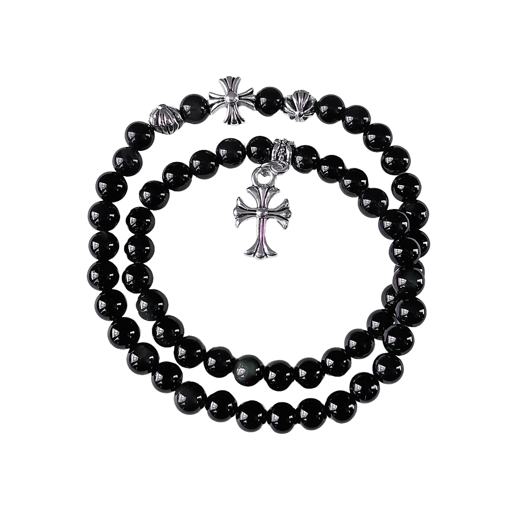 Cross Black Obsidian Bracelet