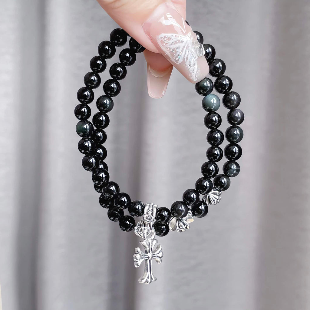 Cross Black Obsidian Bracelet