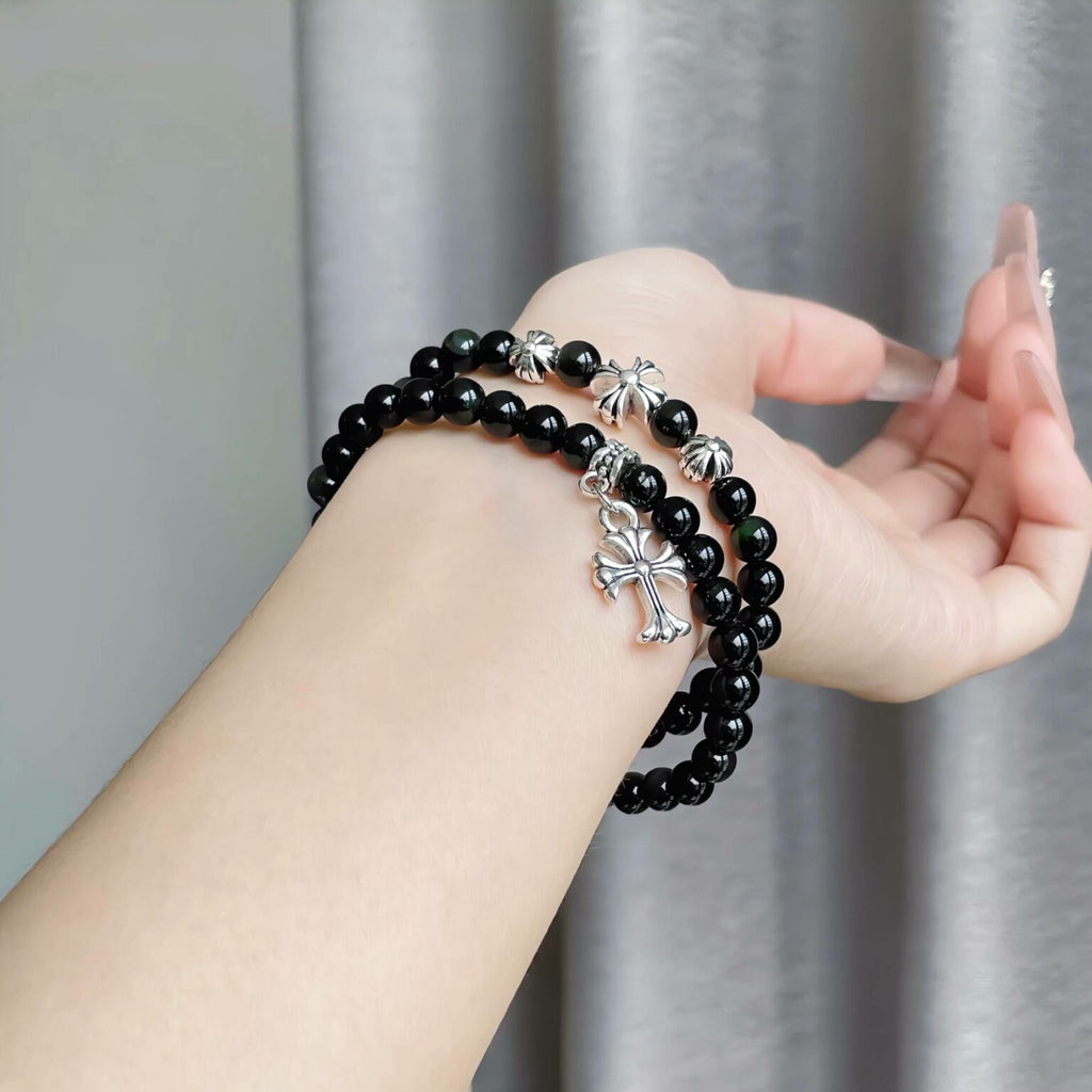 Cross Black Obsidian Bracelet