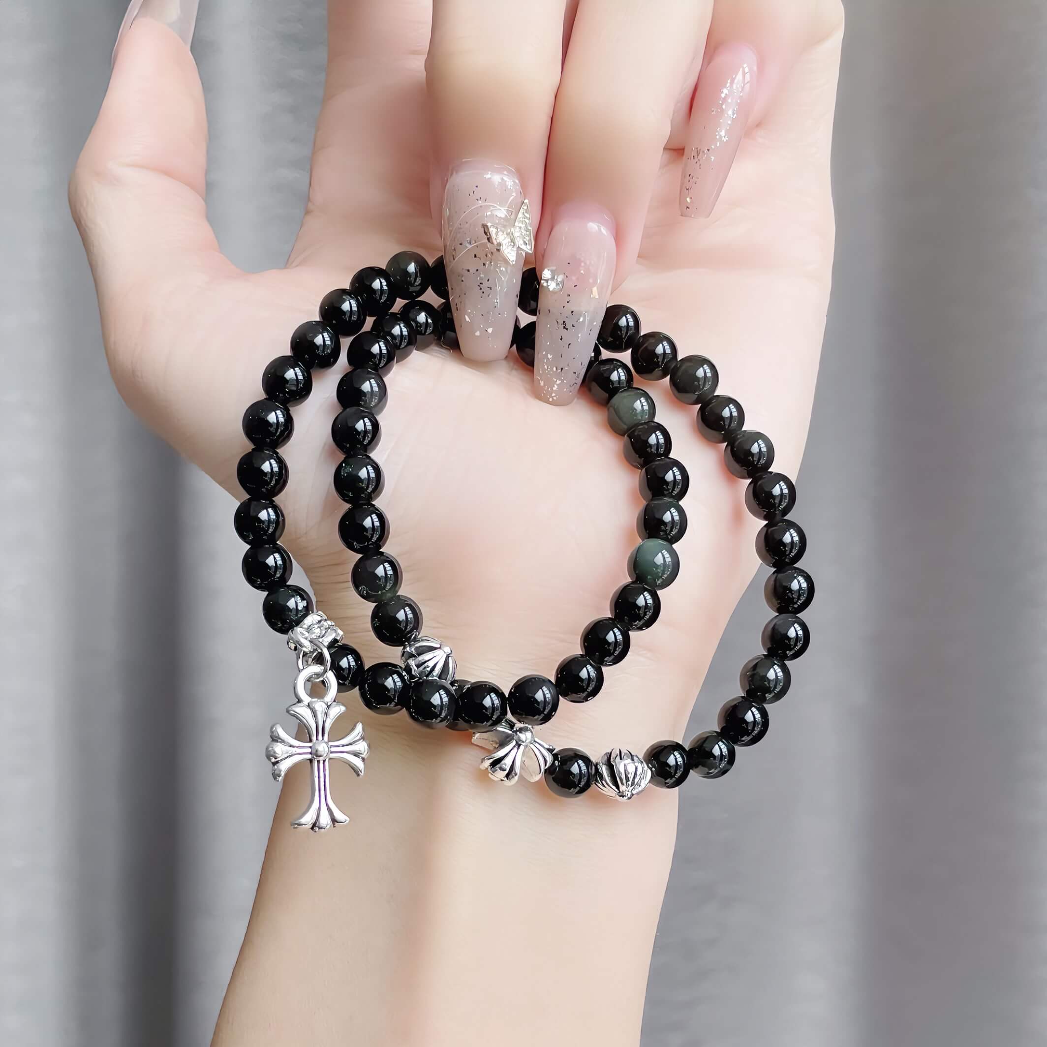 Cross Black Obsidian Bracelet