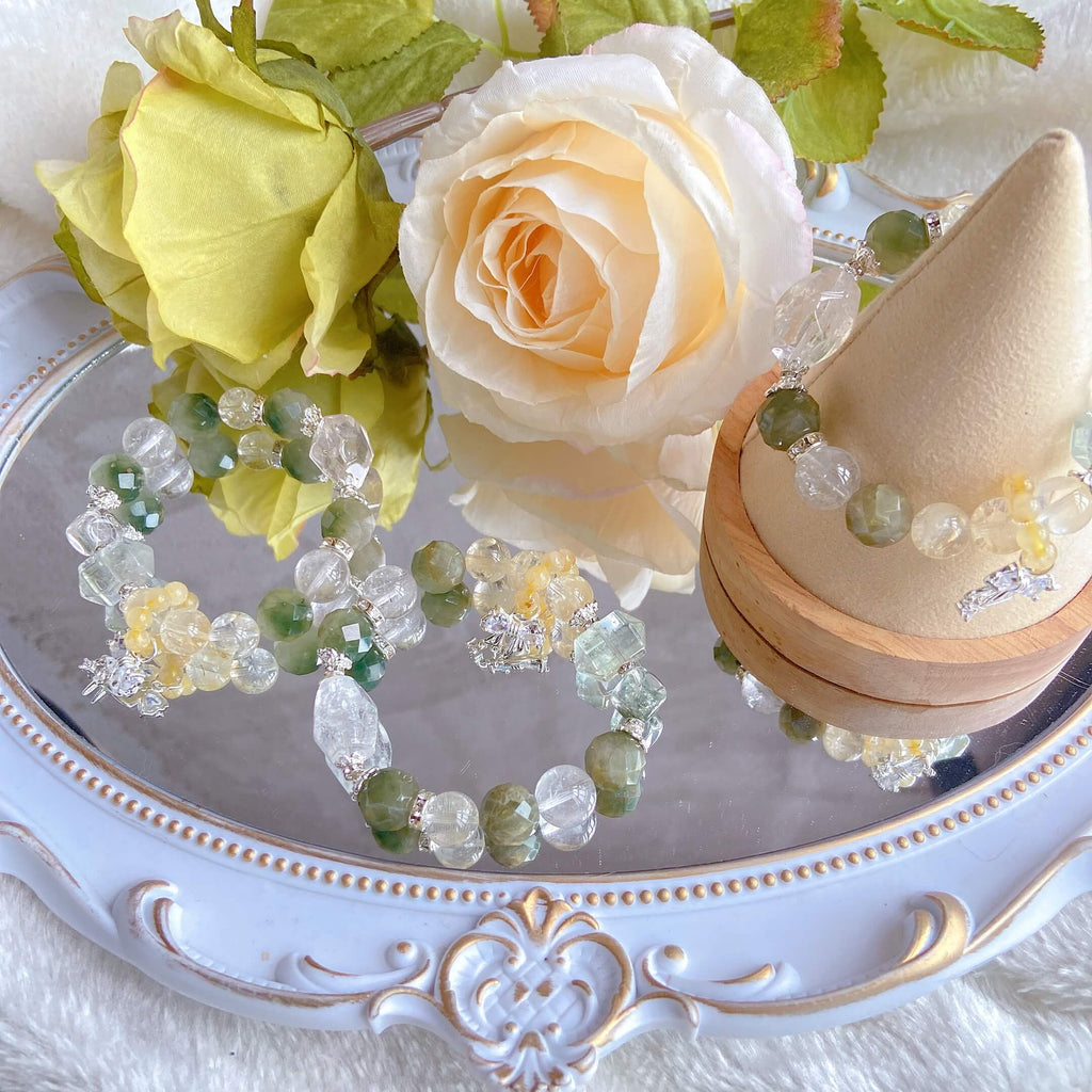 Green Phantom Quartz Rutilated Quartz Bracelet