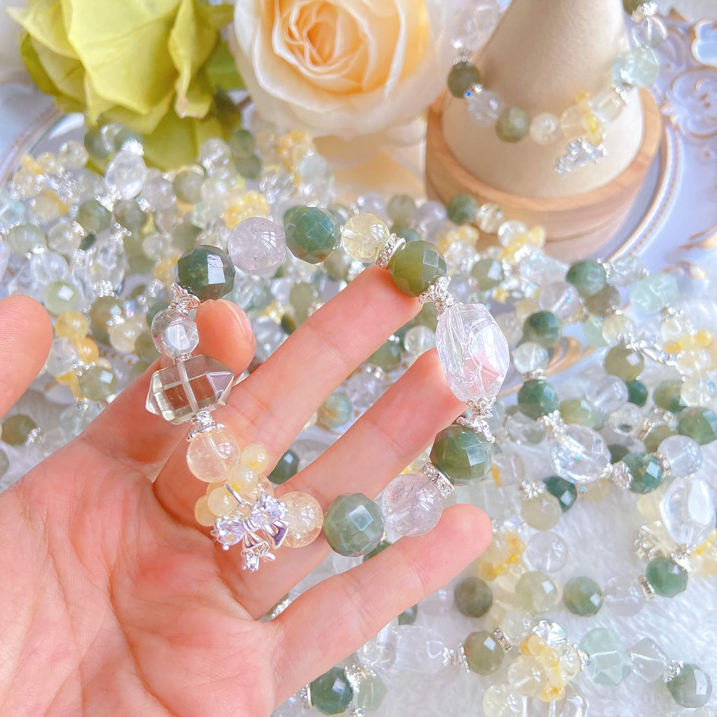 Green Phantom Quartz Rutilated Quartz Bracelet