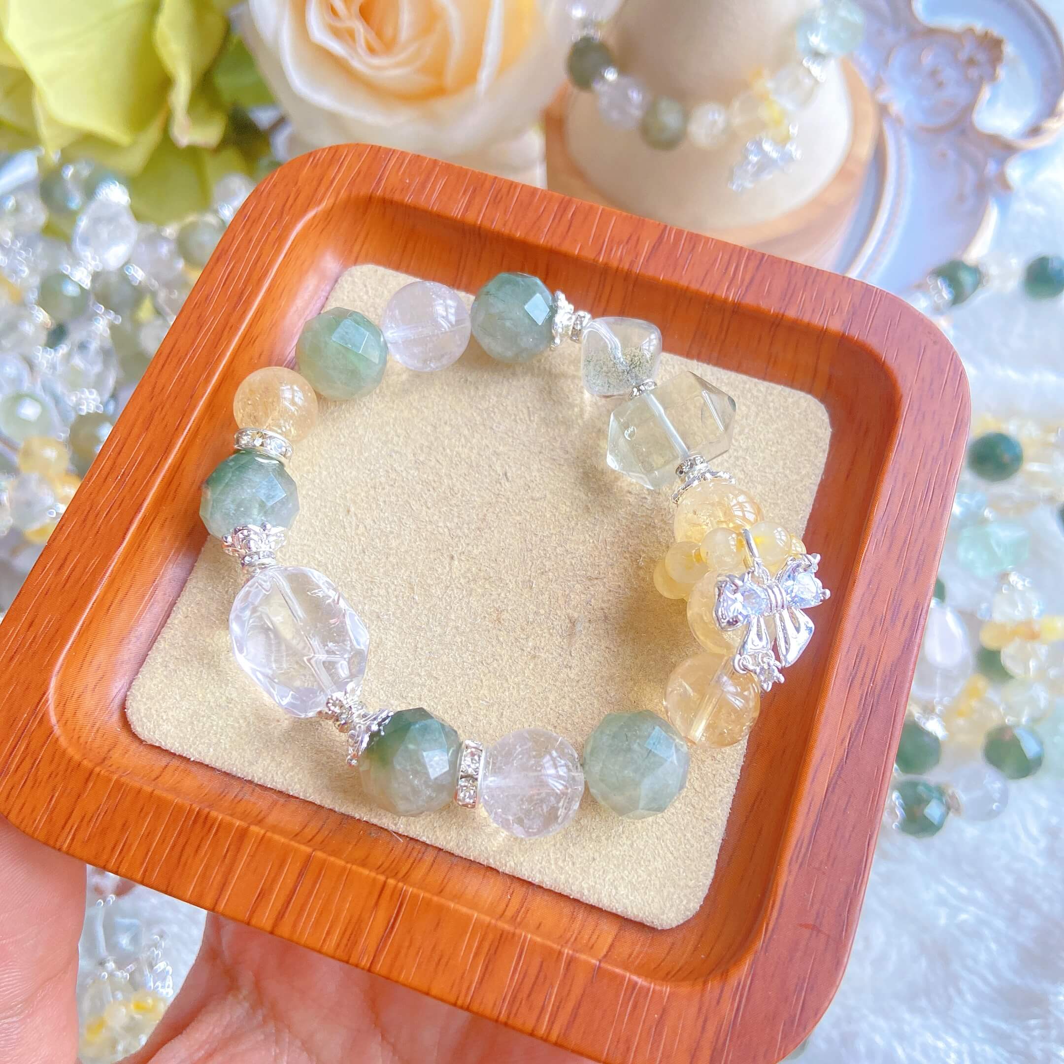 Green Phantom Quartz Rutilated Quartz Bracelet