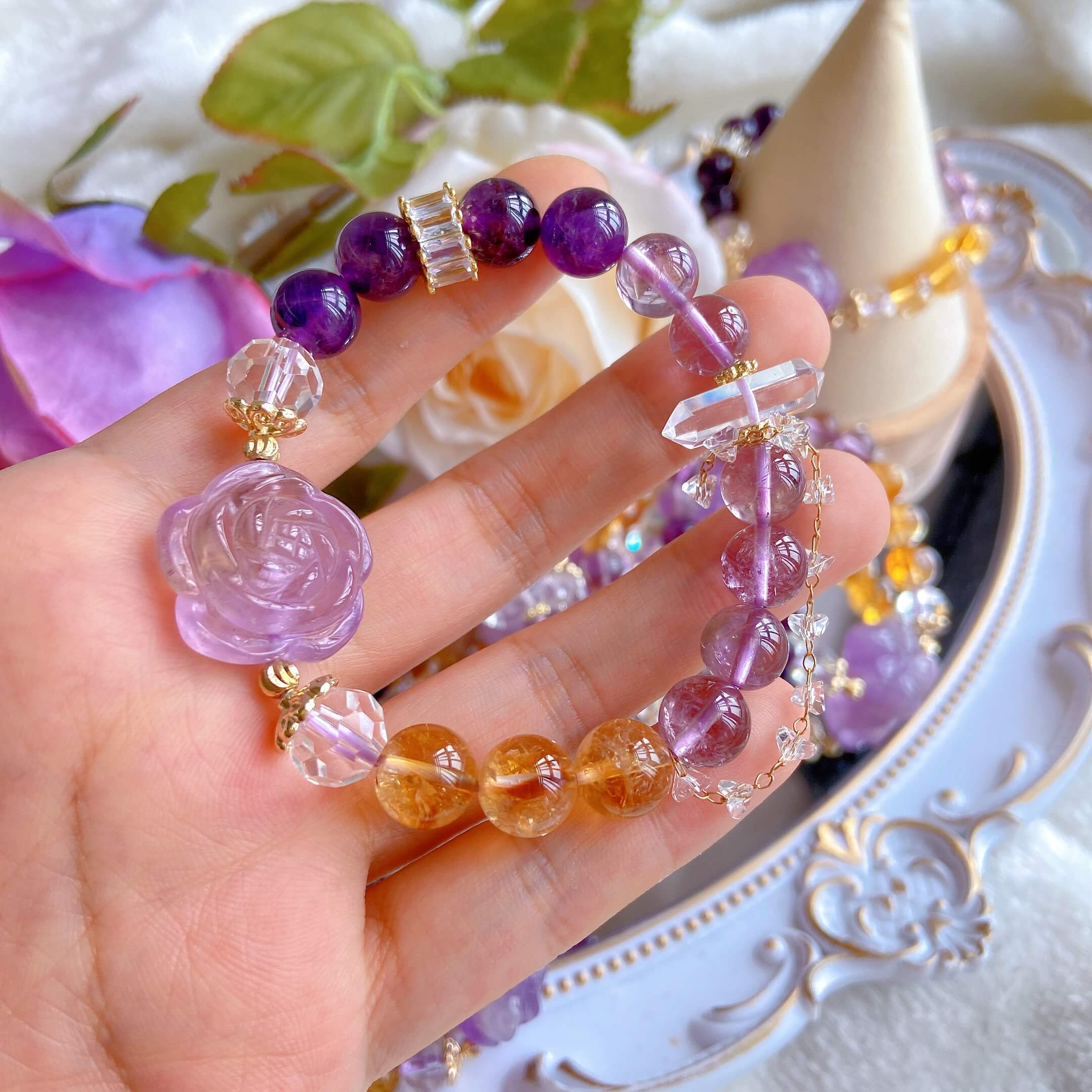 Rose Amethyst Yellow Topaz Bracelet