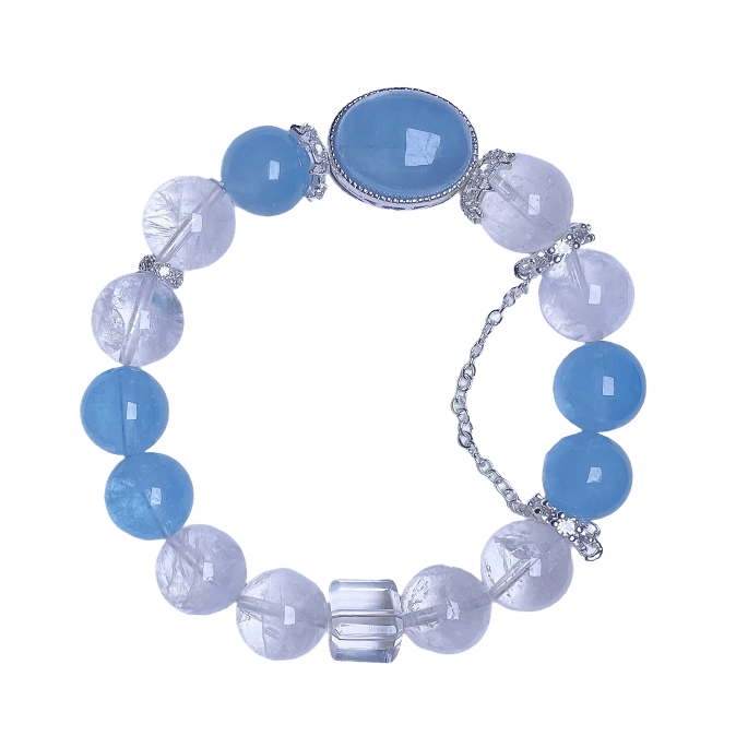 White Azeztulite Aquamarine Bracelet