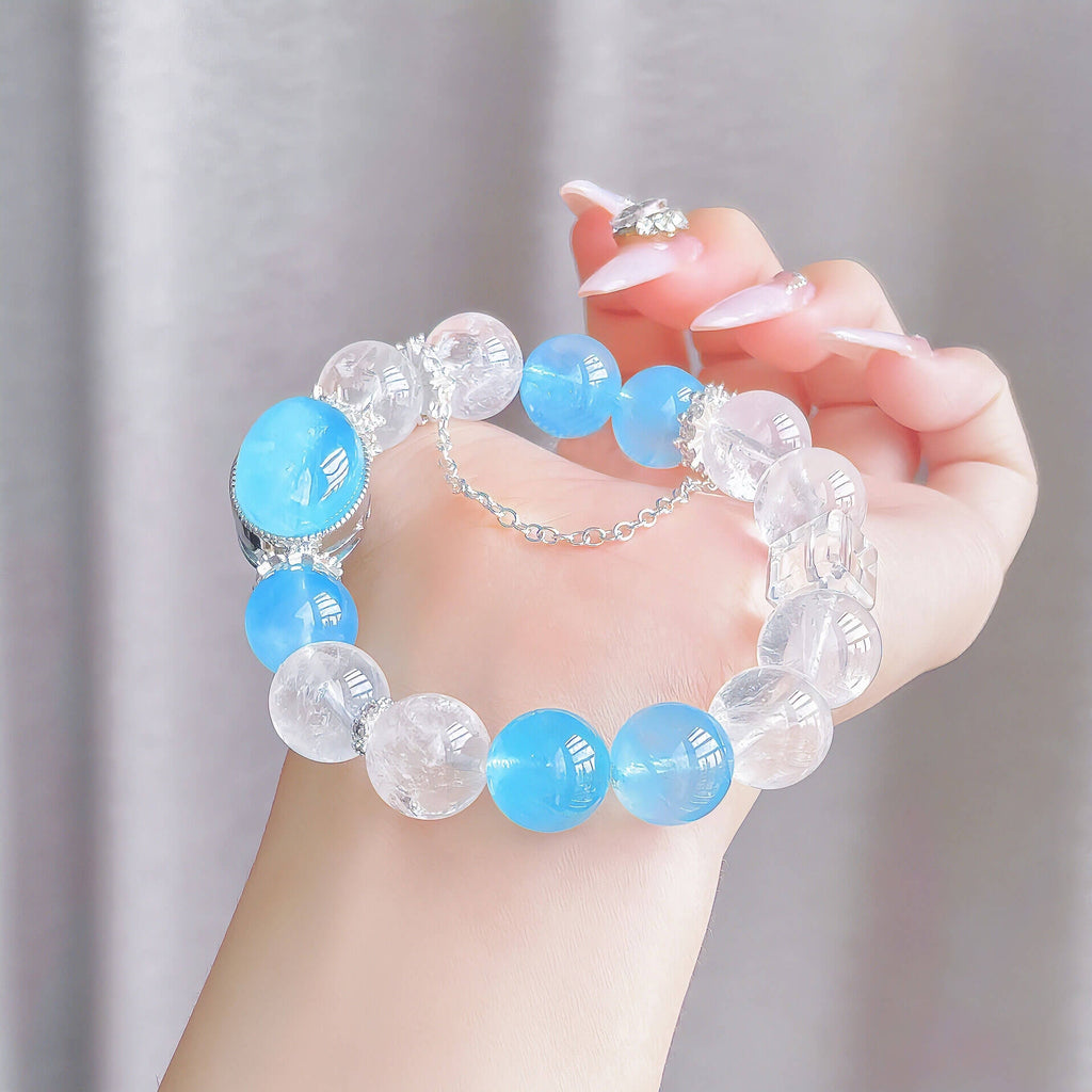 White Azeztulite Aquamarine Bracelet