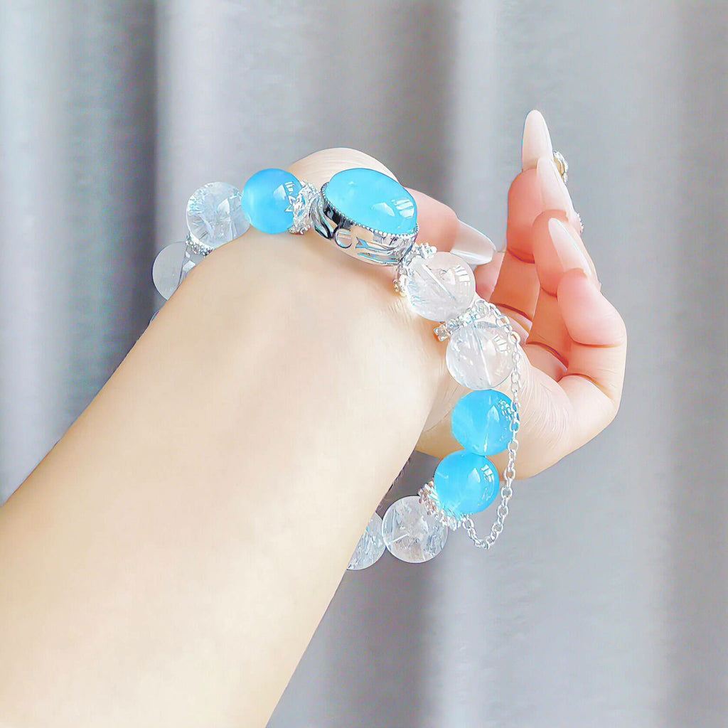 White Azeztulite Aquamarine Bracelet