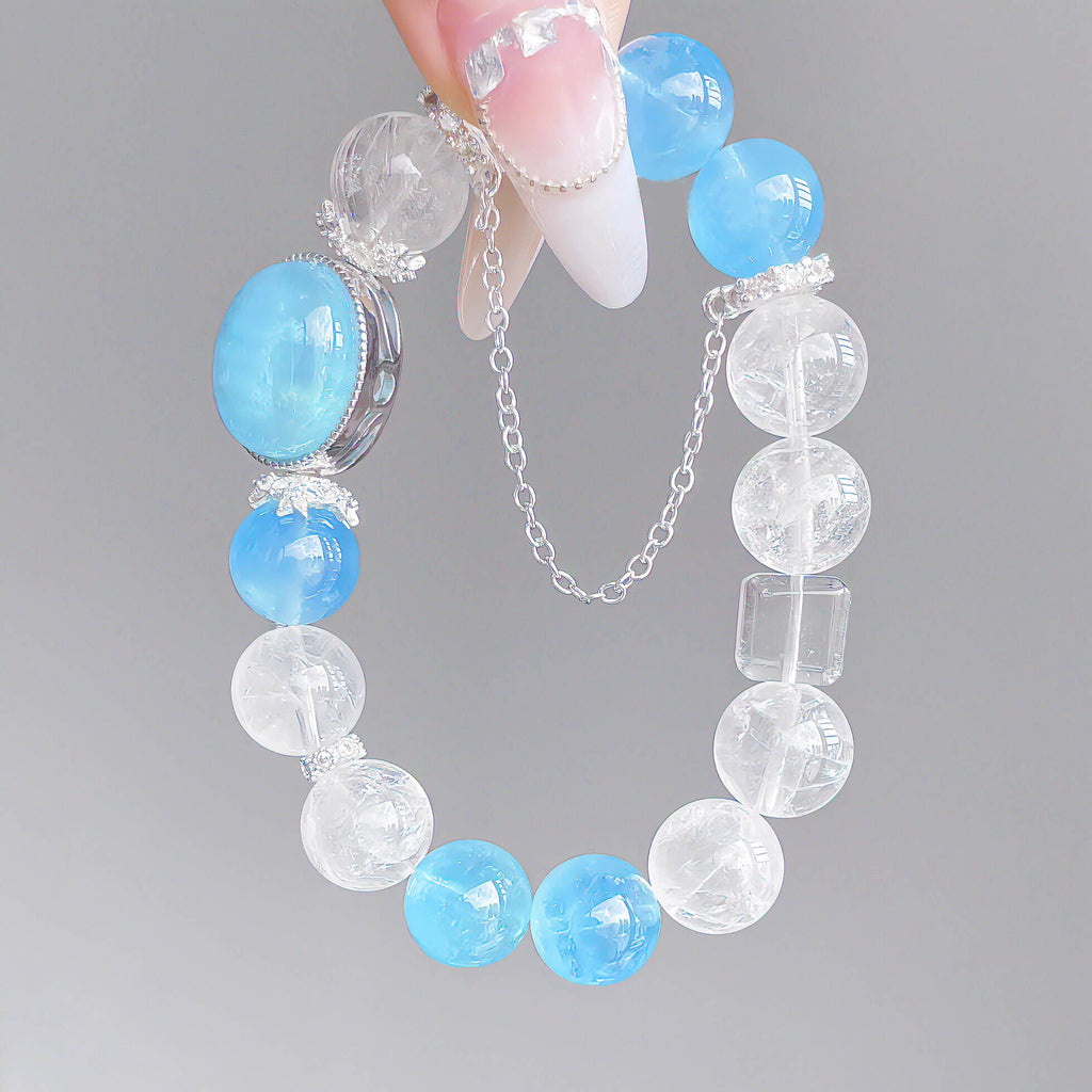 White Azeztulite Aquamarine Bracelet