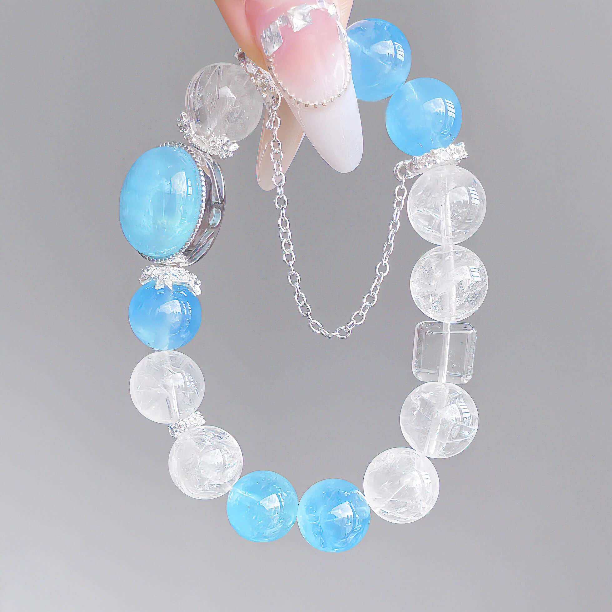 White Azeztulite Aquamarine Bracelet