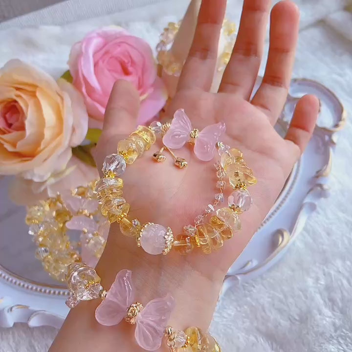 Butterfly Rose Quartz Citrine Bracelet